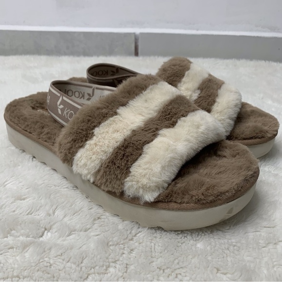 Koolaburra by UGG 1110214 Women's Brown Cream Fuzz'N Slide Slippers Sandals 11 - Picture 1 of 15